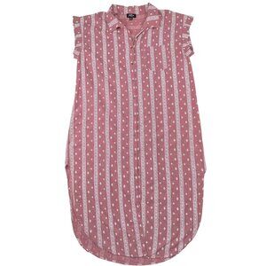 GiGio Burgundy & White Geometric Button Down Duster/Maxi Dress, Cap Sleeves, Med